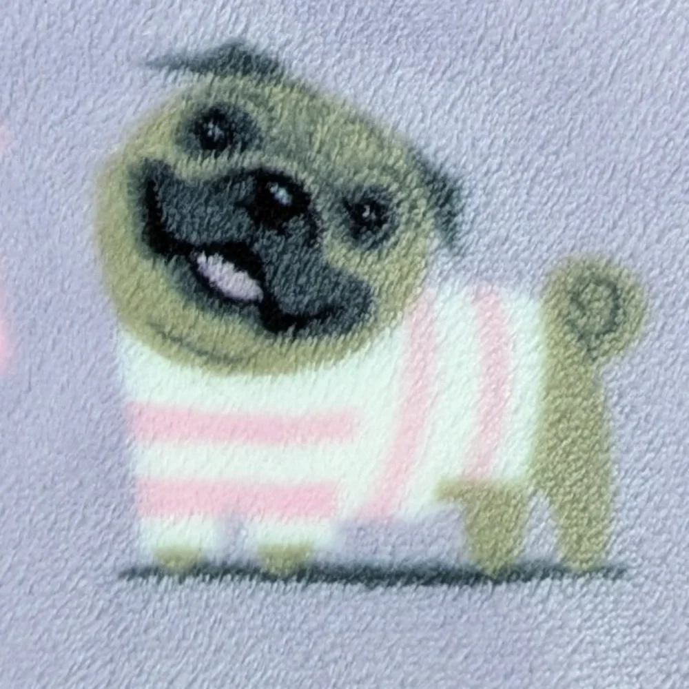 Boston Terrier Frenchie Pugs Kisses Love Plush Throw Blanket Lavender 60x70 NWT